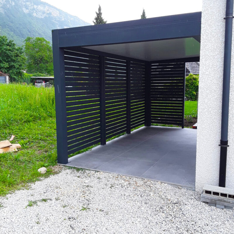carport toit plat brise vue gris anthracite RAL 7016 terrasse voiture imperium ouvertures akena